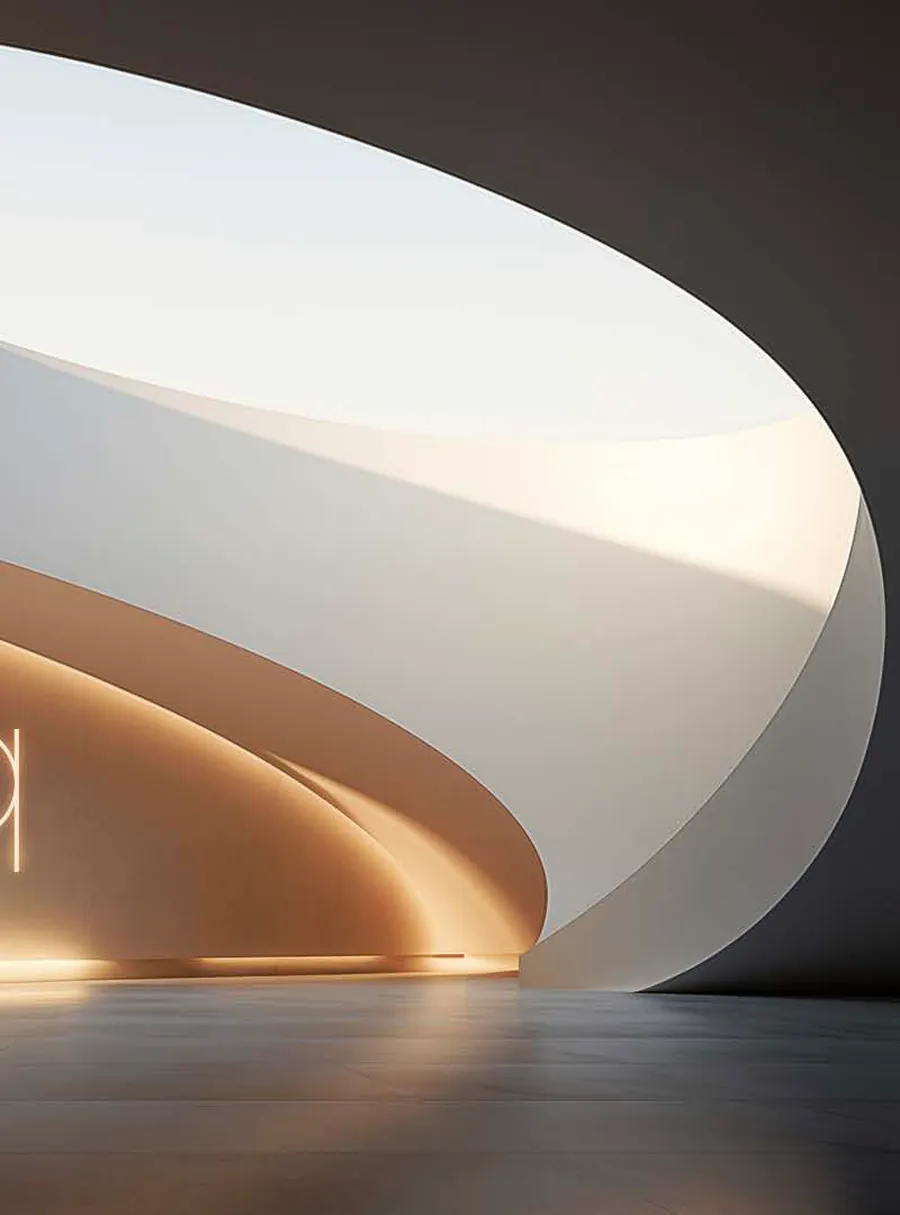 Escada em curva iluminada por luz quente